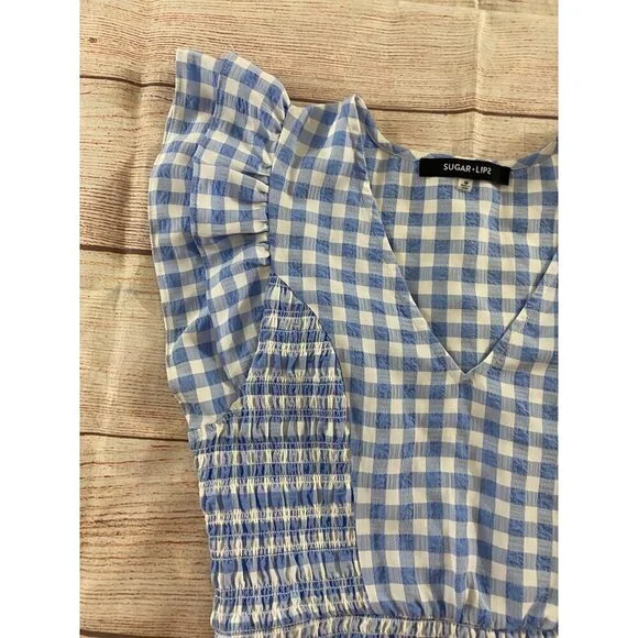 Sugar Lips Everleigh Gingham Blue And White Plaid Smoked Mini Dress - Medium - Picture 9 of 12